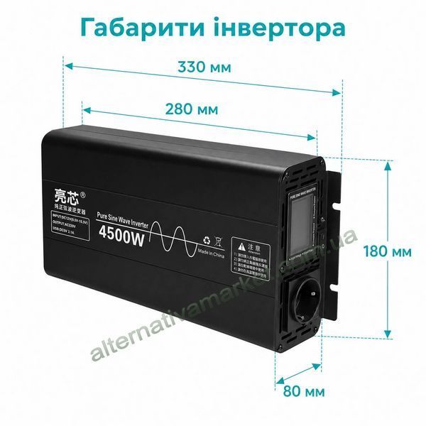 Інвертор 12V-220 "KAIX 4500W SIN", перетворювач напруги 12V-220V (Чиста Сінусоїда, 4500Вт)