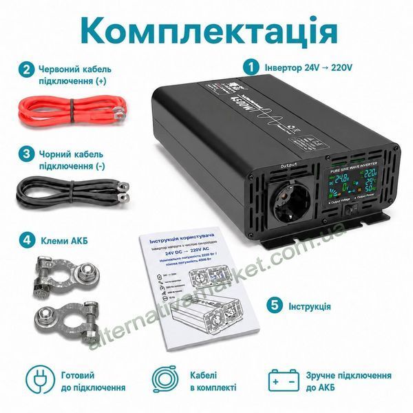 Інвертор 24V-220 "KAIX 4500W SIN", перетворювач напруги 24V-220V (Чиста Сінусоїда, 4500Вт)