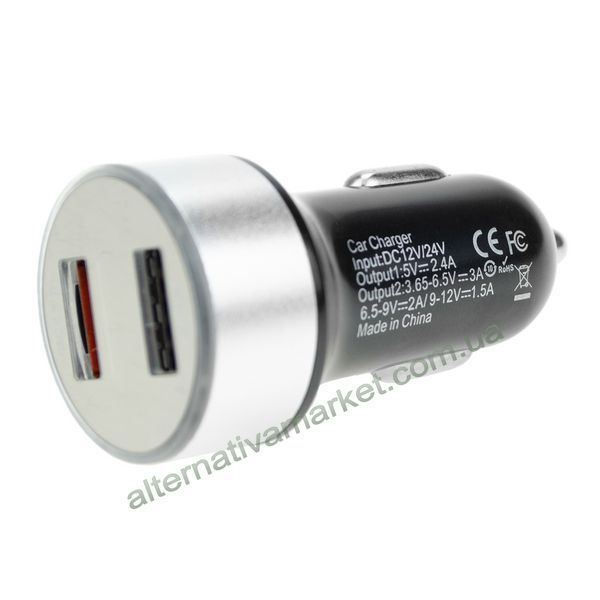 Автомобільна зарядка в прикурювач AutoExpert 004S в прикурювач, 2 USB, QC 3.0, 12/24V
