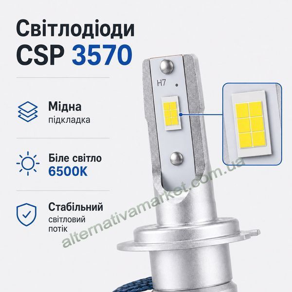 LED лампа H7 CSP 3570 6500К, 50Вт, пассивное охлаждение (набор 2шт)