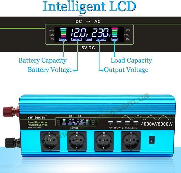 Инвертор 12V-220 "LVYUAN 8000W", преобразователь напряжения 12V-220V (Чистая Синусоида, 8000Вт)