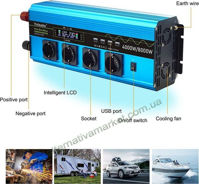 Инвертор 12V-220 "LVYUAN 8000W", преобразователь напряжения 12V-220V (Чистая Синусоида, 8000Вт)
