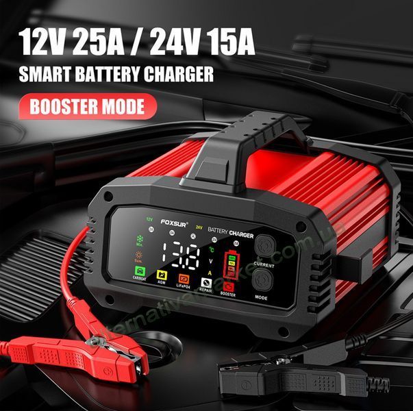 Зарядне для акумулятора Foxsur FPT-250 12V 25A / 24V 15A | AGM, GEL, EFB, LiFePO4 Зарядне для акумулятора Foxsur FPT-250 12V 25A / 24V 15A | AGM, GEL, EFB, LiFePO4