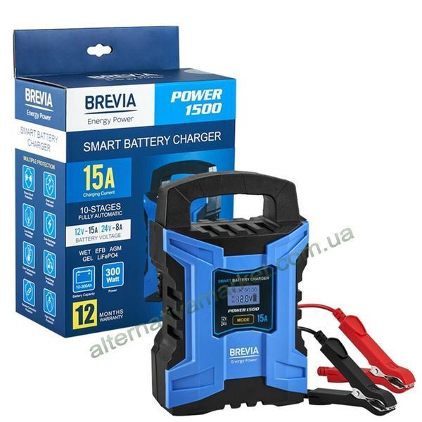 Автоматичний зарядний пристрій Brevia Power 1500 12/24 В 15 А