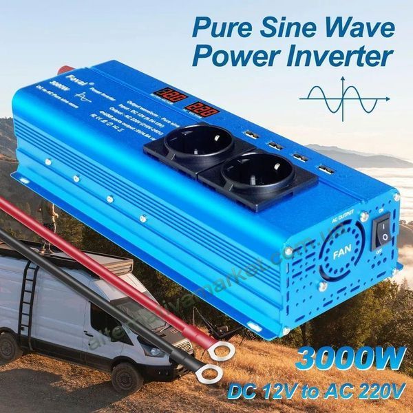 Инвертор 12V-220 "FOVAL 3000W", преобразователь напряжения 12V-220V (Чистая Синусоида, 3000Вт)