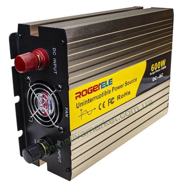 Інвертор 12V-220 "ROGER 1200W" із зарядним пристроєм (функція UPS, Чиста синусоїда, 1200Вт)