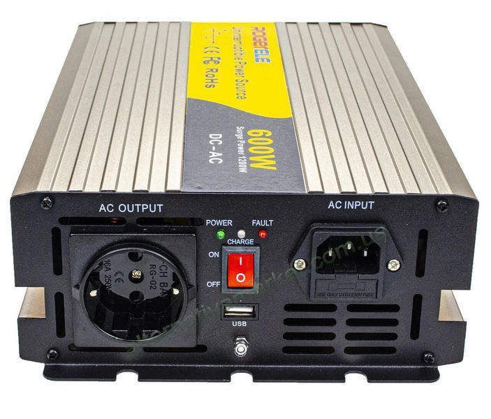 Інвертор 12V-220 "ROGER 1200W" із зарядним пристроєм (функція UPS, Чиста синусоїда, 1200Вт)
