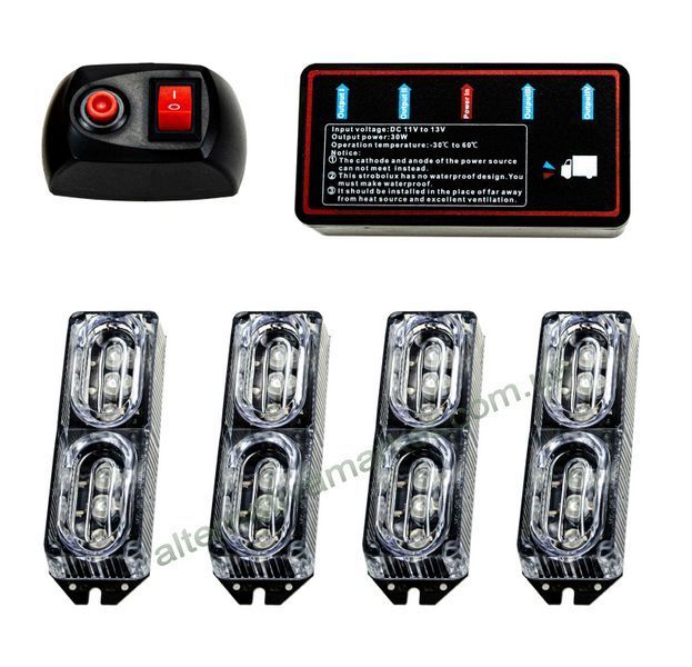 Стробоскоп Federal Police 063-4LED під решітку 12V, червоно-синій, 4 лампи