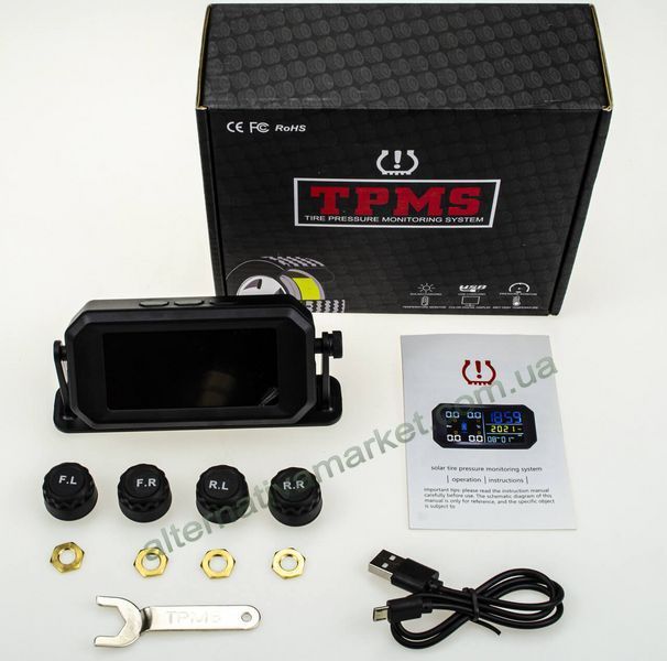 Система контроля давления в шинах TPMS T-13, 4 внешних датчика, солнечная батарея