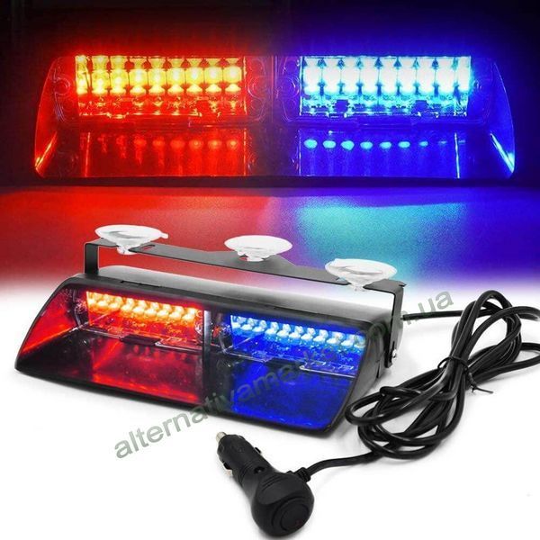 Стробоскоп на лобове скло WINDOW STROBE 16LED червоно-синій 12V, 16 режимів, 48 Вт