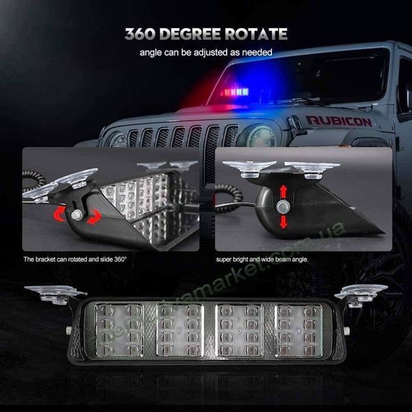 Стробоскоп Flashing KING-S32 на лобове скло 12/24V, червоно-синій, 32 LED