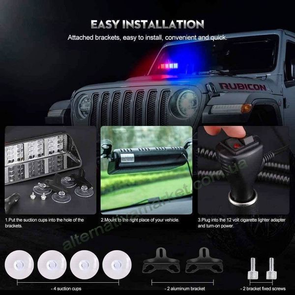 Стробоскоп Flashing KING-S32 на лобове скло 12/24V, червоно-синій, 32 LED