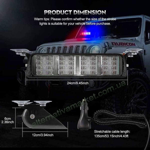 Стробоскоп Flashing KING-S32 на лобове скло 12/24V, червоно-синій, 32 LED