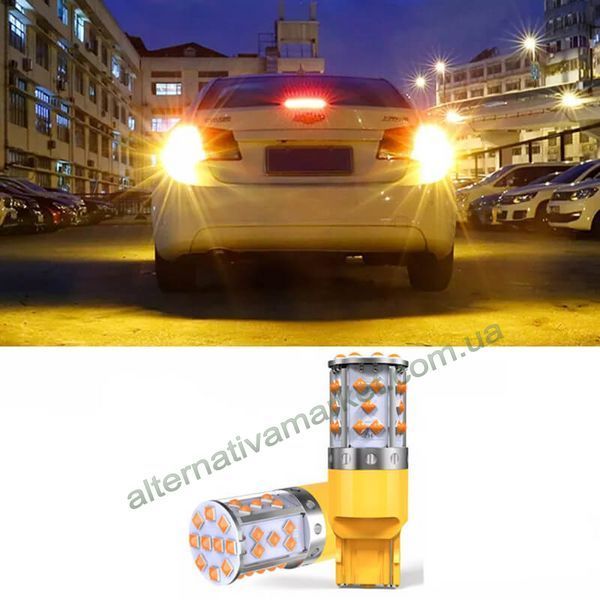 Лампа для поворотів 7440-35LED YEL 30W (Дуже яскрава, CAN-BUS, цоколь T20 7440 W21W, 12V-24V)